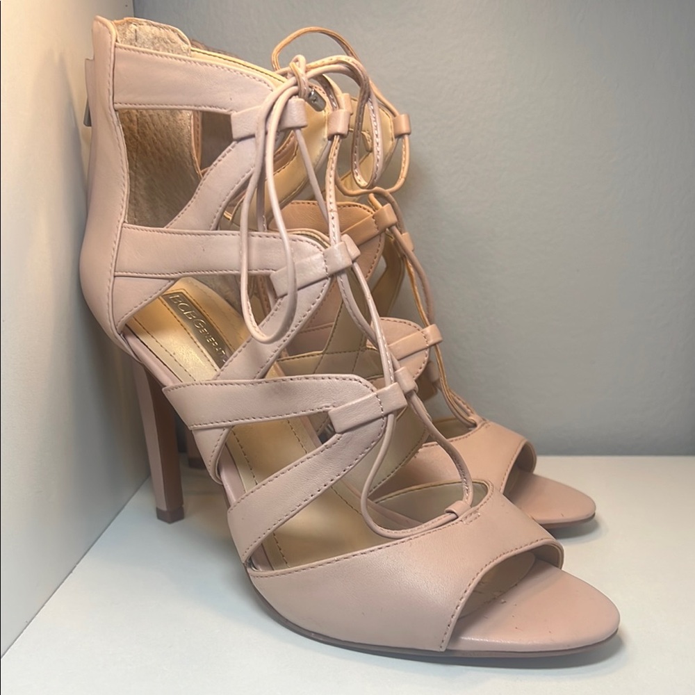 BCBGeneration Pink Gladiator Heels with Lace-Up Design
